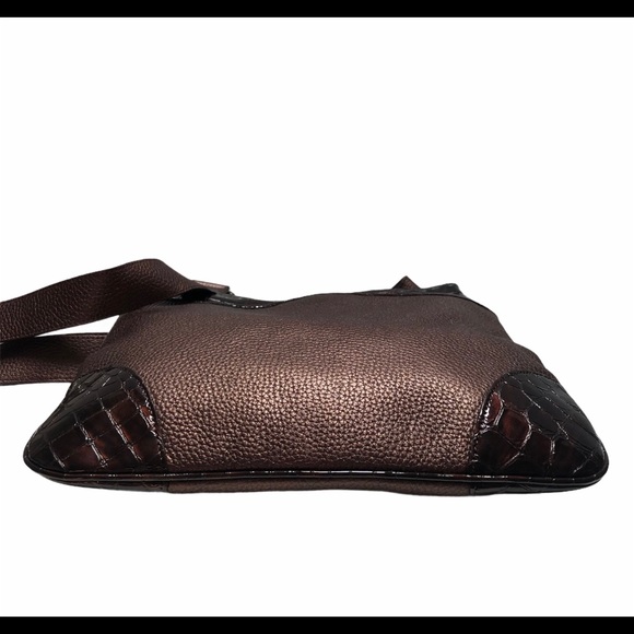 Brighton Faux Crocodile Pebbled Leather Brown Bag - Picture 6 of 11